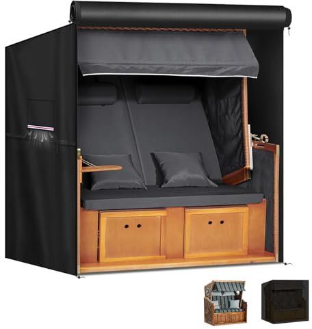 LAMUNI Housse Chaise Jardin Exterieur Housses de Chaise de Plage Imperméable Housse de Protection pour Chaise de Plage, 420D Tissu Oxford Bache de Protection pour Cabine de Plage, 155x95x165/145cm