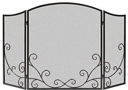 ZWDCVFGK Kaminschirm Panel Kaminschirm Boden Heimkamin Dreifach gefalteter Schirm Trennwand Anti-Real Fire Dekoration Gürtel Mesh Ofenzaun Eisen Schwarz Kamin Funkenschutz