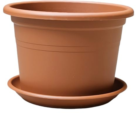 Teramico 4 x Blumentopf Pflanzgefäß Farbe Anthrazit Terrakotta und Taupe inkl. Untersetzer Kunststoff Übertopf Pflanzkübel Rund in verschiedenen Größen (Terrakotta, Ø 30cm)