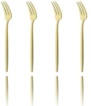 Ménagères assorties Fourchettes à dessert dorées mates, 4 pièces, fourchettes à gâteau, ensemble de fourchettes à thé au design moderne de 5,31 pouces, petite fourchette plaquée en titane, fourchettes