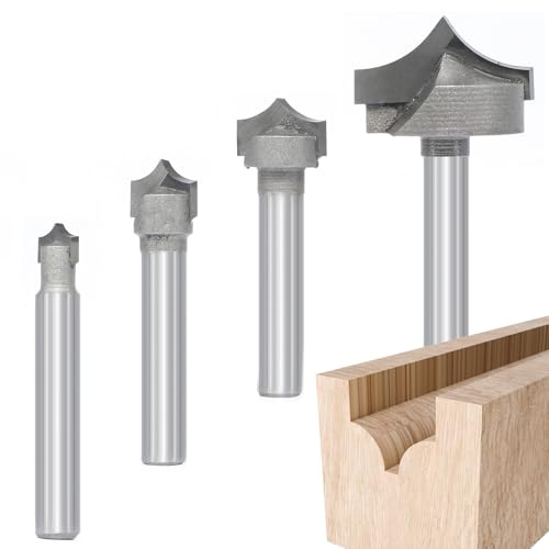 4pcs Point Cutting Roundover Bit Set, 1/4 Shank, 3/8-1 Dia | Ideal for sign making, engraving and decorative carving.Delivers clean, precise cutting in wood.