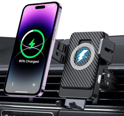 MOKPR Car Phone Holder Wireless Charger, 15W Wireless Car Charger | Auto-Clamping, with 18W Car Charger, Air Vent Mount for iPhone 17/16/15/14/13/12, Samsung S26/S25/S24/S23/S22 (Carbon Gray)