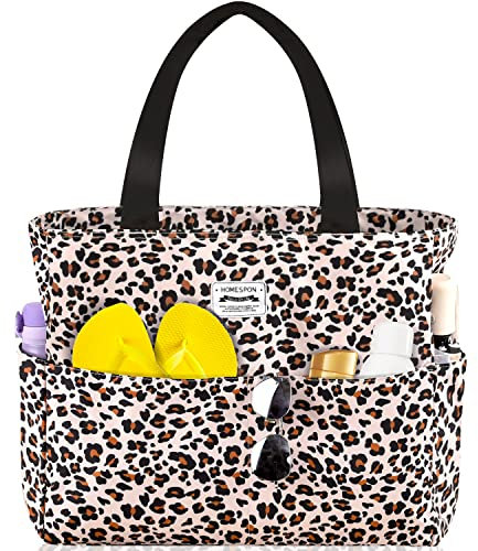 HOMESPON Große Strandtasche Damen mit Reißverschluss Wasserdicht Badetasche XXL Familie Beach Tote Bag, Leopard