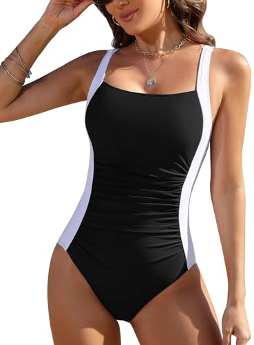 Vijamiy Maillot Bain Femme 1 Piece Ventre Plat Amincissant Swimwear Push Up Rembourré Blocage des Couleurs Maillot de Bain Piscine de Plage