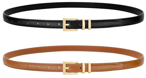 VONMELLI 2 Stücke Dünne Ledergürtel für Damen, Modische Schmale Taillengürtel Dünne Damengürtel für Jeans Anzughosen Schwarz + Braun Passend zur Taillengröße 78cm-92cm