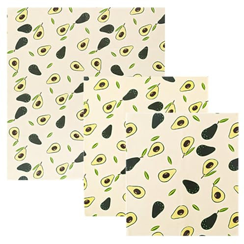 NHQZ 3 Pezzi 3 Dimensioni Involucro Di Cera d'Api,Beeswax Wraps,Riutilizzabile Impacchi Alimentari,Impacchi Di Cotone Biologico e Stoccaggio Alimenti Variety Pack Formaggi,Frutta,Verdure