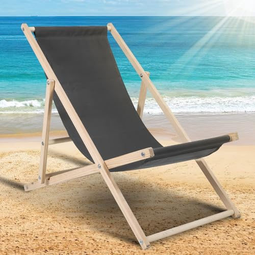 Ollewiellan Liegestuhl klappbar Holz, Strandstuhl, Bis 120 kg, strapazierfähiger Klapp-, Sonnenliege,Garten, Strand, Camping- und Reisebegleiter, (dunkelgrau)