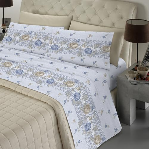Banzaii - Completo Lenzuola Singolo 100% Cotone Made in Italy, con Angolo h 30 cm, Rosita blu