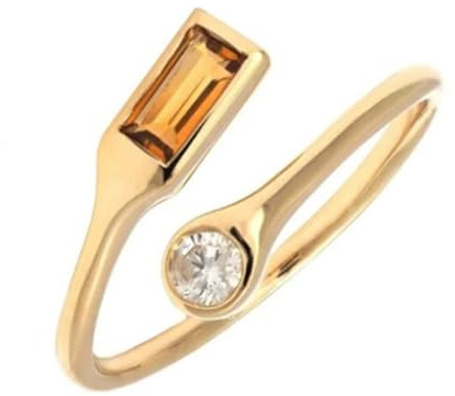 Grewod Goldene Ringe Damen 585 Echtgold Vintage Offen Ring Verstellbar 3x6 MM Champagner Rechteck Citrin mit Moissanit Verlobungsring Schlicht Größe 48 (15.3)