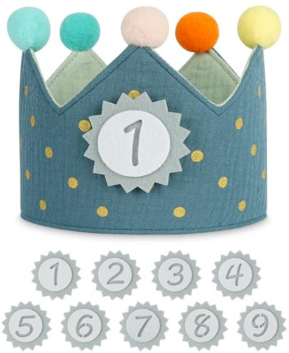 URAQT Corona Compleanno Bambino con Numeri Intercambiabili 0-9, Cappellino in Tessuto per Festa di Compleanno