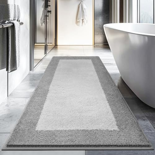 DOMUSTEX Badezimmerteppich 76 X 150 cm, Badematte rutschfest, Badteppich Waschbar, Badvorleger für Dusche, Badewanne und Fußboden