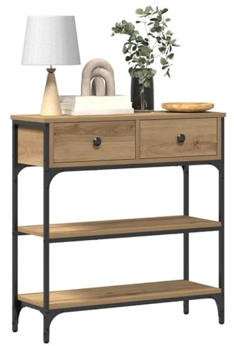vidaXL Konsolentisch mit Schubladen Artisan-Eiche 72,5 x 25 x 75 cm, Wohnzimmer, rechteckiger Konsolentisch, robuster Holzwerkstoff, Leveler für Moderne Räume