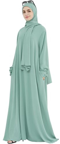 khalat Frauen Muslimische Gebet Abaya Islamisches bescheidenes Kleid mit Hijab-Schal Spitzenärmel Fließendes Abaya-Kleid