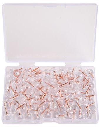 uikios Reißnägel in Rotgold, große Größe mit klarem, rundem Kopf, elegantes Design, Reißzwecken-Set für Pinnwände und Anschlagtafeln, 100 Stück