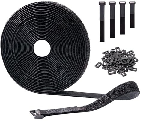 GripZz Fascette Fermacavi 5 M x 2 CM con 25 Fibbie, fascette cavi riutilizzabili, fascette con strappo Nero Cinghie e Nastro Adesivo a Strappo per Organizzare Cavi, Zaino, Tubi Flessibili