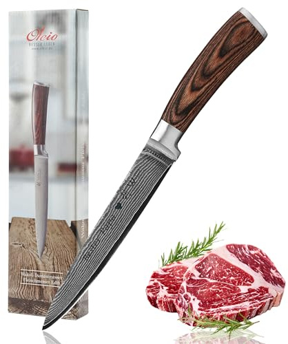 Wakoli EDIB Damast Fleischmesser mit Gravur – Personalisiertes Messer, 18 cm Klinge aus 67 Lagen Damaststahl (VG10-Kern), Pakkaholzgriff – Scharfes Küchenmesser Geschenk, Geschenkverpackung