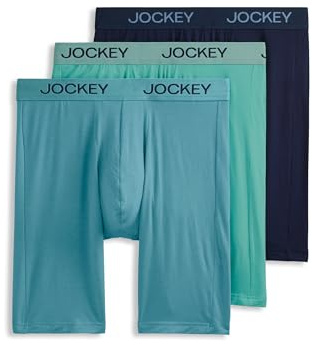 Jockey Men's Underwear Chafe Proof Pouch Ultra Soft Modal 8.5 Long Leg Boxer Brief - 3 Pack, Opulent Jade/Jockey Blue/Cove, L