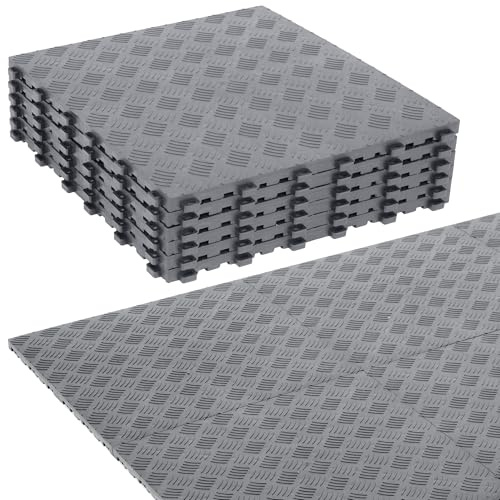 50 piastrelle per garage, 400 x 400 x 18 mm, ad incastro per pavimenti industriali, antiscivolo su entrambi i lati, per garage, cantine, officine di riparazione (grigio, 50 pezzi)