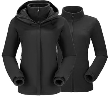 OutPro Damen 3-in-1 Winterjacke Damen Wasserdicht Winddicht Skijacke Outdoor Wandern mit Fleece Gefüttert Doppellagige Abnehmbare Kapuzen-Funktionsjacke für Ski, Bergsteigen, Reisen