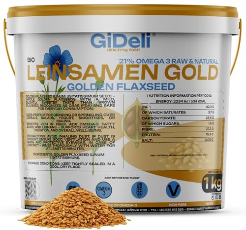 GiDeli Semillas de lino doradas, 1 kg, semillas crudas enteras Omega-3 y fibra, ideal para batidos, cereales, hornear y ensaladas