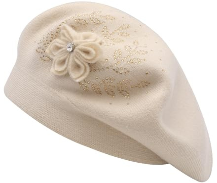 ZLYC Damen Französische Baskenmütze Winter Barette Beret mit Blumen Blumen Verziert