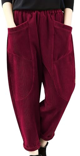 Corduroy Trousers Women's Wide Leg Casual Trousers Large Sizes Loose Trousers Retro Style Cord Jeans Elastic High Waist Straight Trousers Comfortable Fabric Trousers Autumn Winter Corduroy Trousers