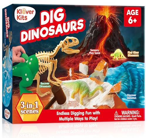 Klever Kits Set di scavi di dinosauri per bambini, giocattolo educativo per bambini e bambine di 6 anni