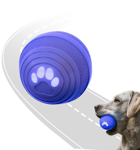 Songsier Interaktiver Hundeball Hundespielzeug mit Automatischer Rollfunktion der Hundeball ist aus Naturkautschuk mit LED Licht und Schnell Aufladbar