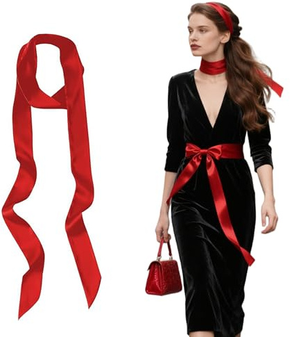 QIUMING 5 cm x 195cm Ceinture en satin pour femme ceinture de mariée en satin ceinture de ruban élégante pour femme Pour robe de femme, cravates, chapeaux, robes, écharpes (Rouge)