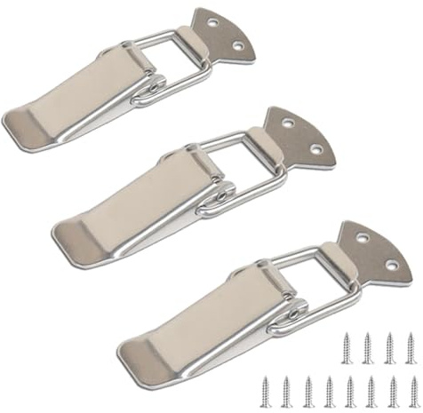 GNALIA 3 Pièce Fermeture A Levier Fermeture À Ressort Loquet Loquet À Ressort Bascule En Acier Inoxydable 57Mm Fermeture À Ressort En Acier Inoxydable Avec 12Pcs Vis Pour Coffret Boîte Tiroir Armoire