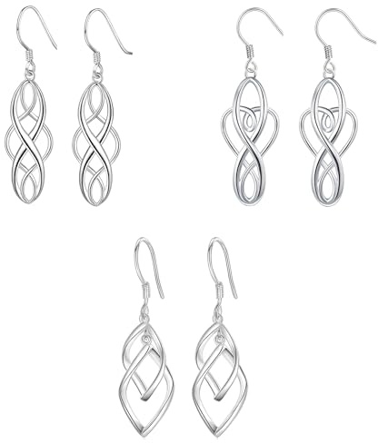Hinvan 3 par 925 sterling silver dinglande örhängen med keltisk knut örhängen dam hypoallergeniska smycken keltiska knut silver örhängen för kvinnor flickor med presentförpackning