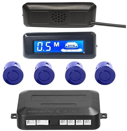 Capteur de stationnement Radar Recul Arrière pour Voiture Capteur Stationnement Parktronic LCD Avertisseur Sonore 4(Bleu)