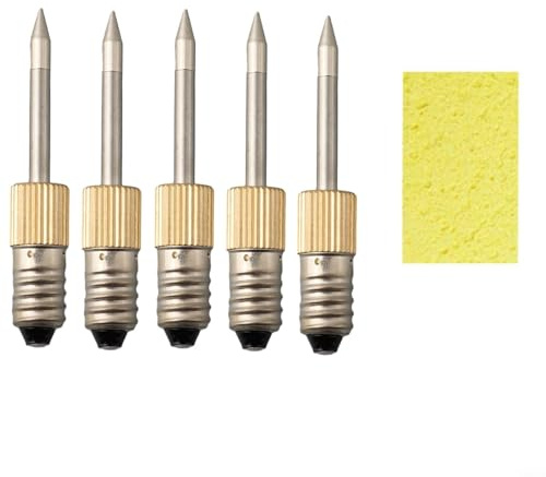 UrbanHui 5PCS Soldering Iron Needle Tips Replacement with Cleaning Sponge For Electric Soldering With E10 Interface Suitable For Point, Line Soldering(TIP-B 5PCS)