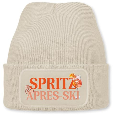 Prozente Momente Spritz and Après-Ski – lustige Wintermütze | Beanie für Damen & Herren, warm, elastisch & Unisex, Strickmütze mit Patch & Druck, perfekt für Après-Ski, Weihnachtsmarkt & Fasching