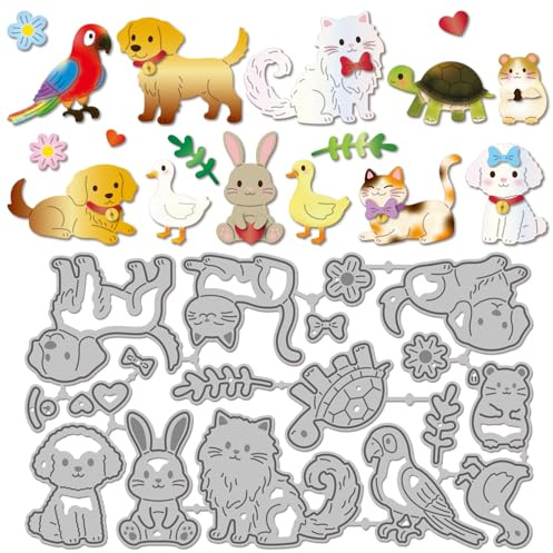 GLOBLELAND Stanzformen Für Tiermotive Zum Basteln von Karten Katzen Hunden Enten Papageien Und Hamstern Sowie Blumen Und Blätter. Auch Geeignet Für DIY Projekte Wie Prägen Scrapbooking