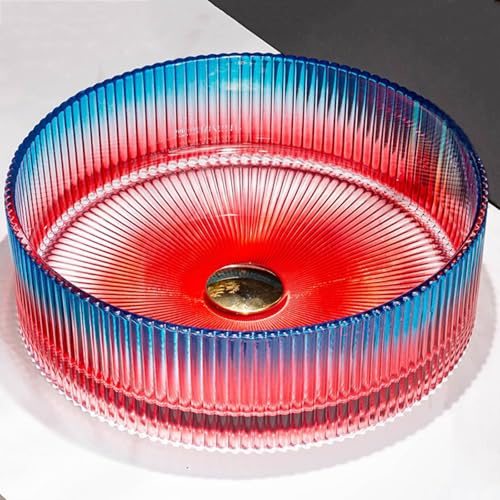 ZYCDP Aufsatzwaschbecken Kristall Glaswaschbecken Rund 400 X 400 X 120 mm Ohne Hahnloch Rot+Blau