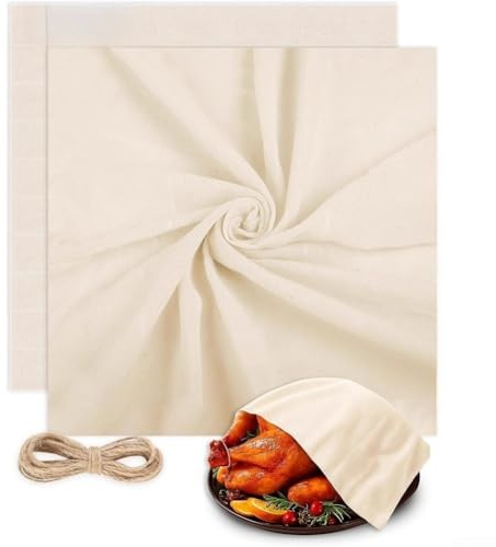 Natural Cotton Cheesecloth 2pcs with 2m Twine for Cooking, Roasting Turkey, Baking and Food Straining