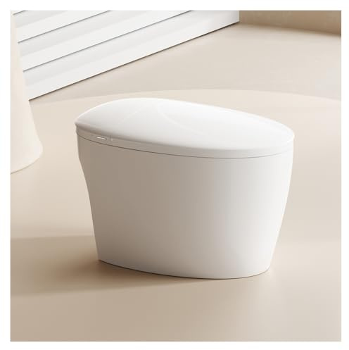 SmartSylva Inodoro inteligente con función inteligente básica, forma de huevo alargado, inodoro inteligente sin tanque con asiento calefactado, descarga automática, descarga de patadas de pies, luz