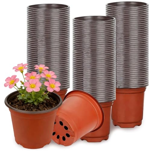 KUWUNG 150 Pcs Plant Nursery Pots, 10cm Plastic Small Plant Pots with Drainage Holes, Herb Pots, Seed Seedling Pots, Garden Flower Pots for Plants, Succulents, Seed Nursery, Cactus, Vegetables