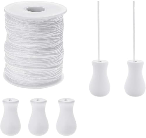Wlinfetity 1.5mm White Drawstring for Roller Blinds and Vertical Venetian Curtains, 100 Yards Pull Rope with 5 Pendants, Smooth Operation Polymer Cord for Home Window Shade Accessories