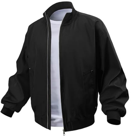 Men's Business Parka Jacket Lightweight Windproof Cardigan Jackets Solid Color Stand Collar Bomber Outwear (666 Phantom Black,3X-Large)