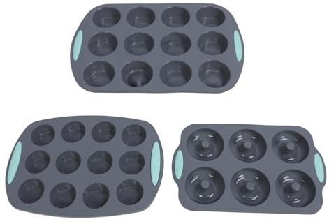 Omabeta Moule à Muffins Antiadhésif en Silicone, Résistant à la Chaleur pour une Cuisson Facile des Cupcakes et des Beignets, Ensemble de 3 Pièces pour la Cuisine