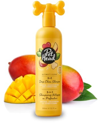 Pet Head Ultimutt Clean 3-i-1 Djuprengörande Hundschampo | Mangodoft| 300ml | Rengör på Djupet, Tar Bort Dålig Lukt och Vårdar din Hunds Päls | Hundschampo för Illaluktande Hundar