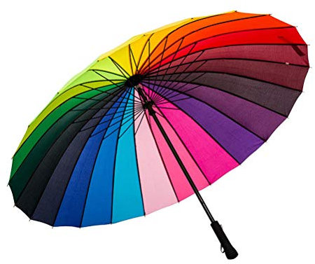 Lancoon 24 Rippen GroßEn Regenschirm, Mode Langen Griff Geraden Regenschirm, Anti-Uv-Sonne/Regen KS07Rainbow