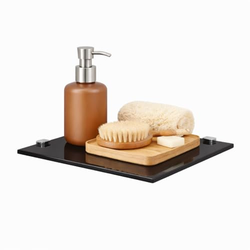 Euro Tische Glas Eckregal 35 x 35 cm, Wandregal für Badezimmer, Duschregal Bad, Glas Badregal mit 6mm ESG Sicherheitsglas, Verschiedene Größen (Schwarz)