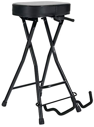 ROCKTILE Gitarrenhocker mit Gitarrenhalter - Hocker und Ständer in einem - rechteckige Sitzfläche - klappbar - schwarz