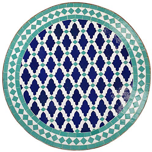 Casa Moro Mediterraner Mosaiktisch M60-52 Ø 60cm rund Blau-Türkis mit Gestell Höhe 73cm Kunsthandwerk aus Marokko Dekorativer Balkontisch Gartentisch Beistelltisch | MT2133