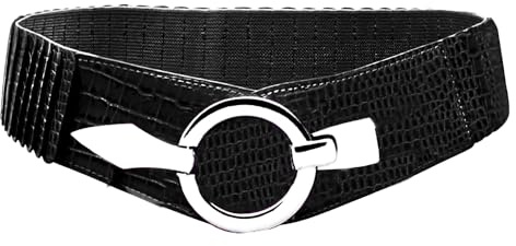 Gloop Damen Taillengürtel Elastischer gürtel 6cm breiter Hüftgürtel silberner Ring
