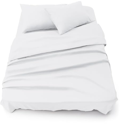Blumtal Juego de Sábanas - Set de 4 Piezas, Sábana Bajera Ajustable Cama 160, Encimera 240x275 + 2 Fundas de Almohada 50x80cm, Blanco