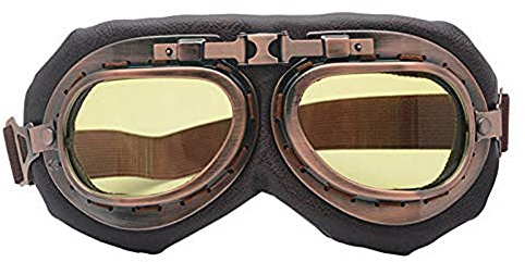 Riloer Retro Motorrad Helm Brille Bronze Vintage Fliegerbrille, Geeignet für Harley Motorräder, Gelb
